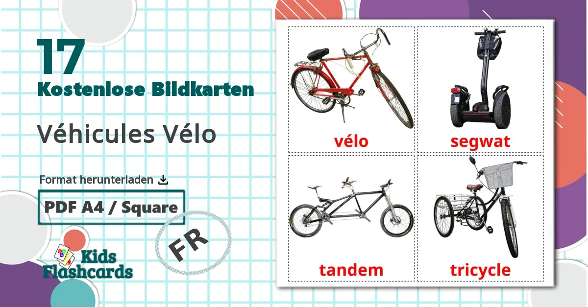 17 Bildkarten für Véhicules Vélo