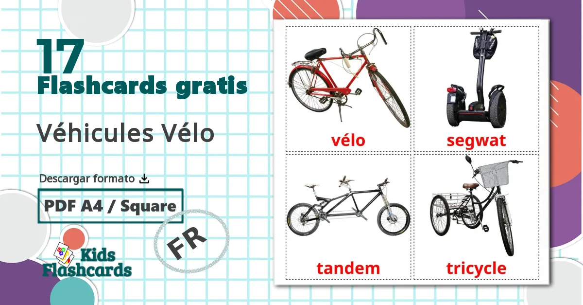 17 tarjetas didacticas de Véhicules Vélo