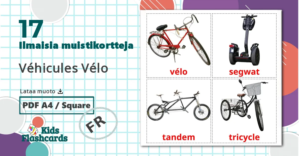17 Véhicules Vélo lasten kuvakortit
