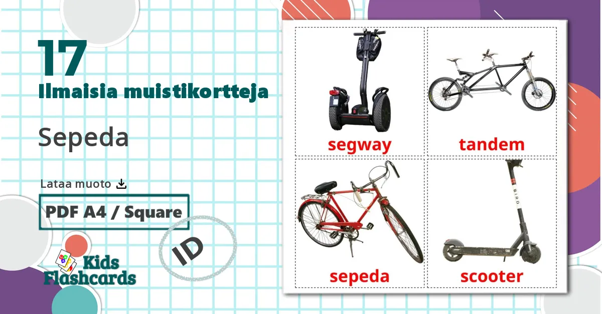 17 Sepeda lasten kuvakortit