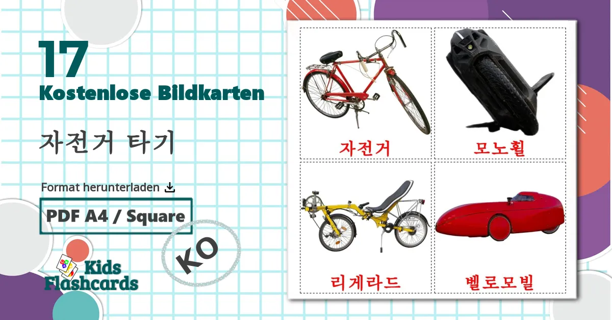 17 Bildkarten für 자전거 타기