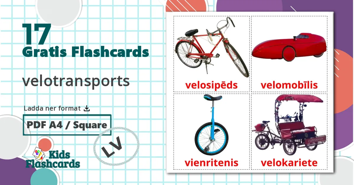 17 velotransports bildkort för barn