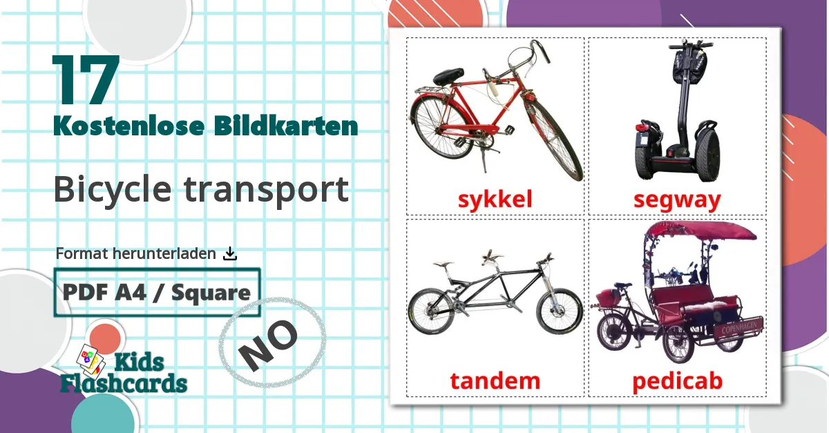 17 Bildkarten für Bicycle transport