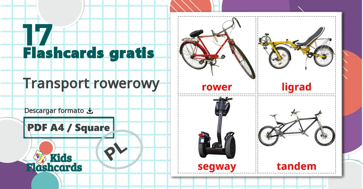 17 tarjetas didacticas de Transport rowerowy