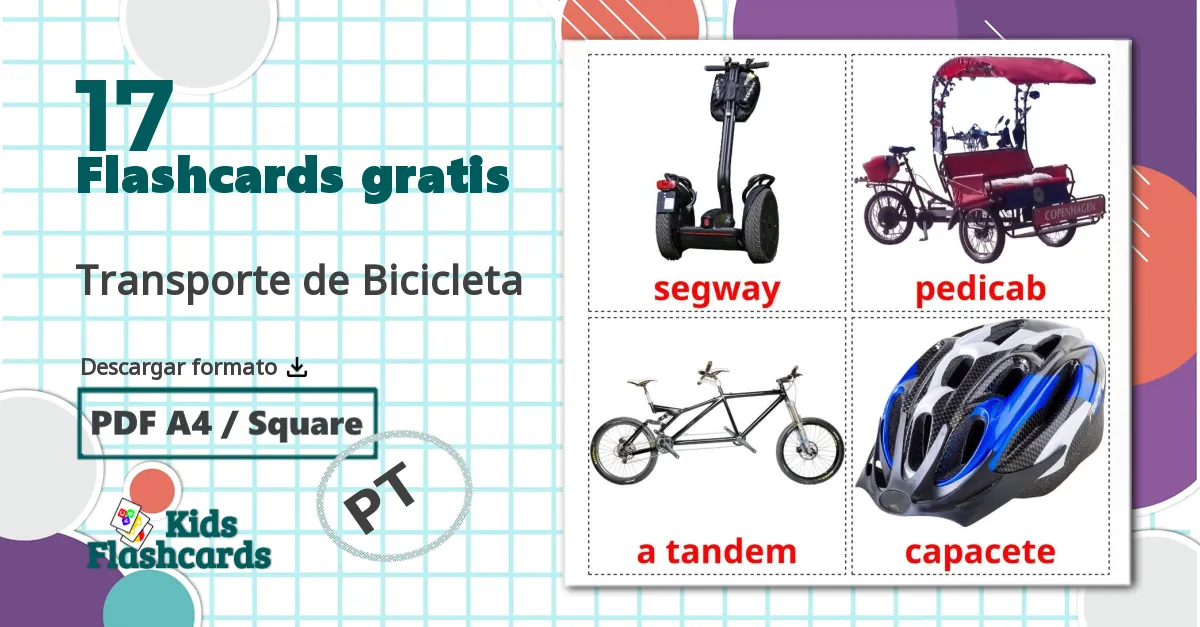 17 tarjetas didacticas de Transporte de Bicicleta