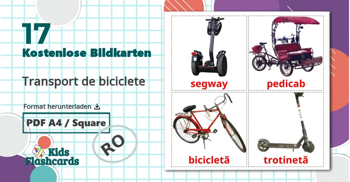 17 Bildkarten für Transport de biciclete