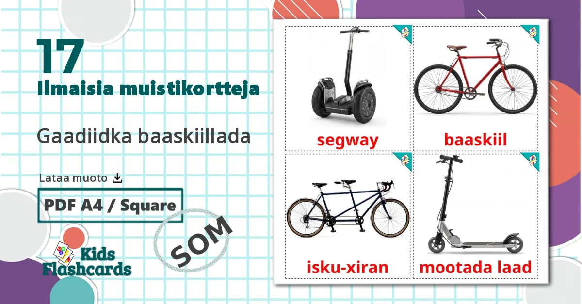 17 Polkupyörän kuljetus lasten kuvakortit