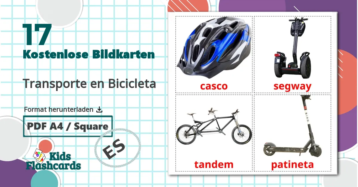 17 Bildkarten für Transporte en Bicicleta