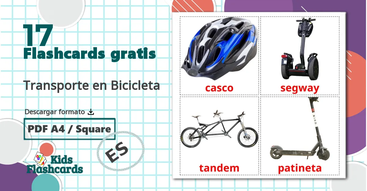 17 tarjetas didacticas de Transporte en Bicicleta