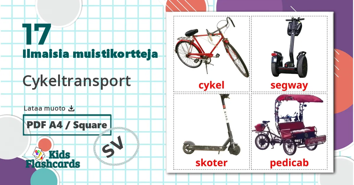 17 Polkupyörän kuljetus lasten kuvakortit