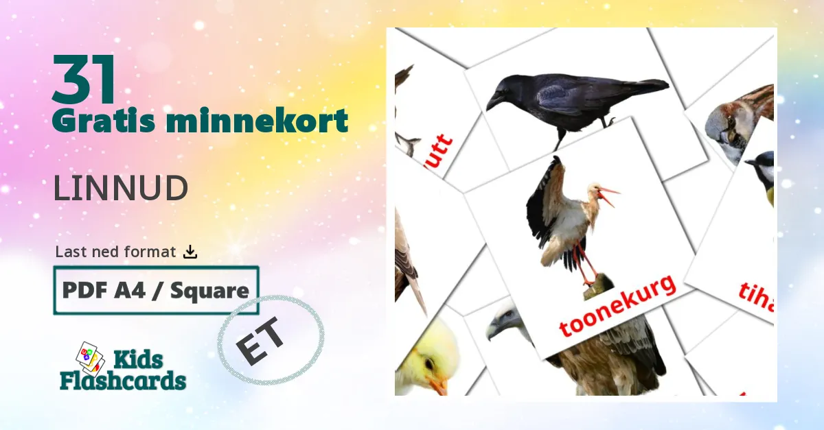 LINNUD bildekort for barn på estonisk