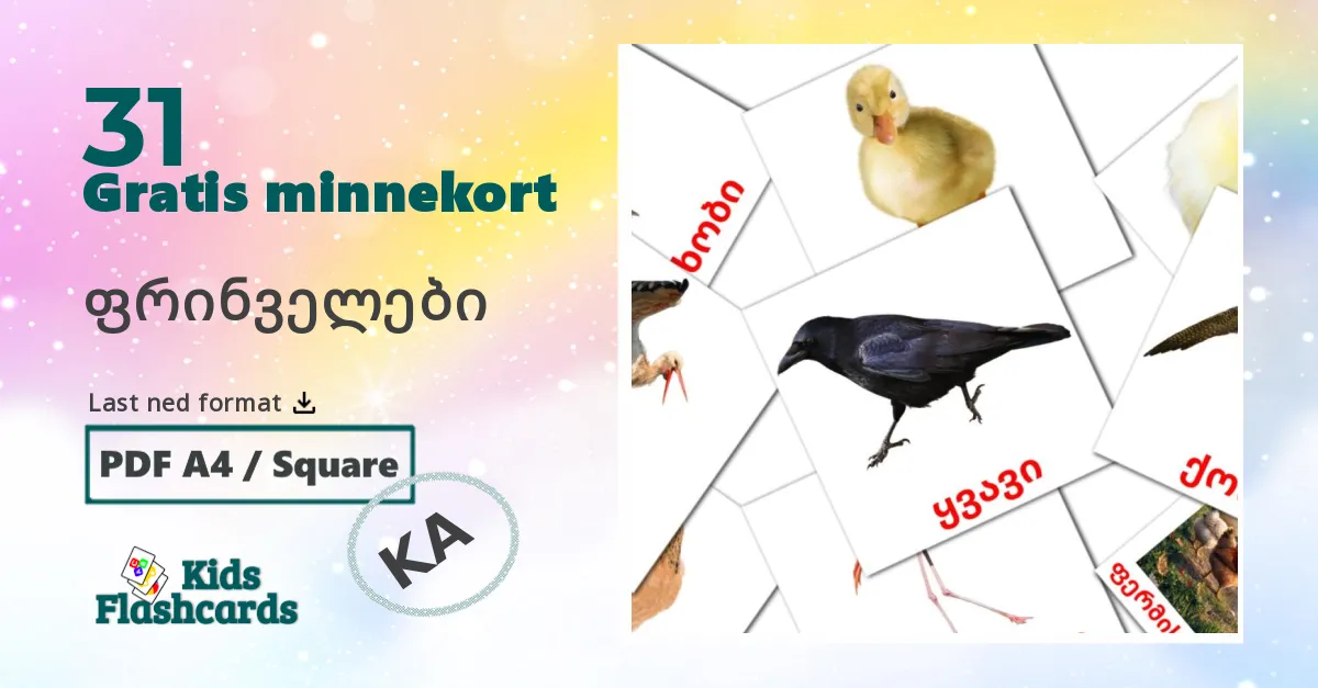 ფრინველები bildekort for barn på georgisk