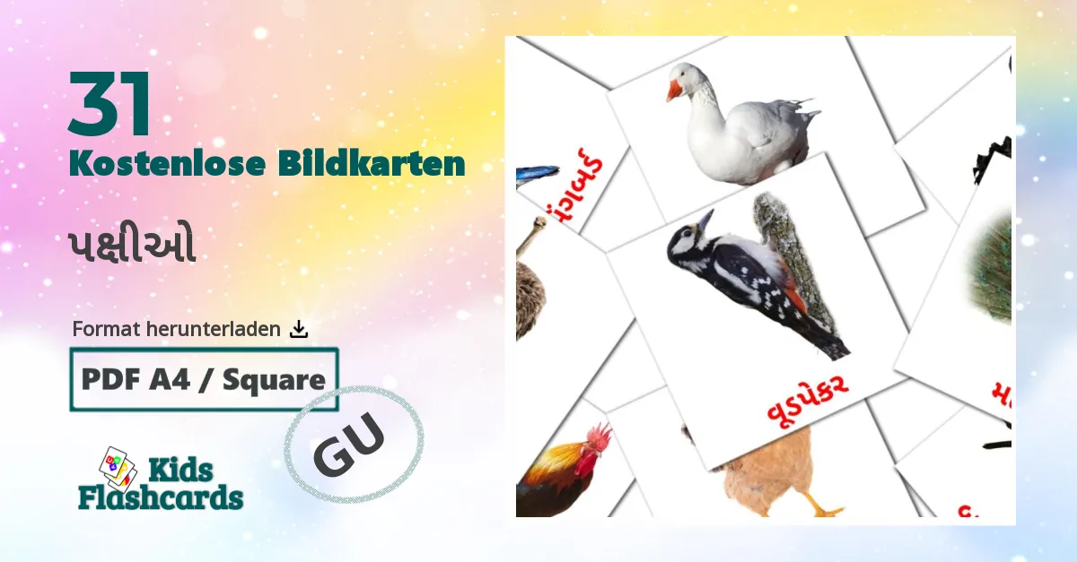 31 Bildkarten für પક્ષીઓ