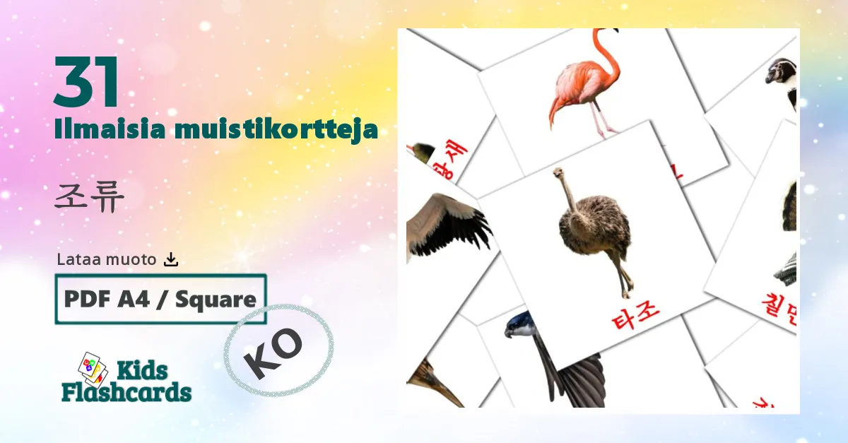 Linnut lasten kuvakortit