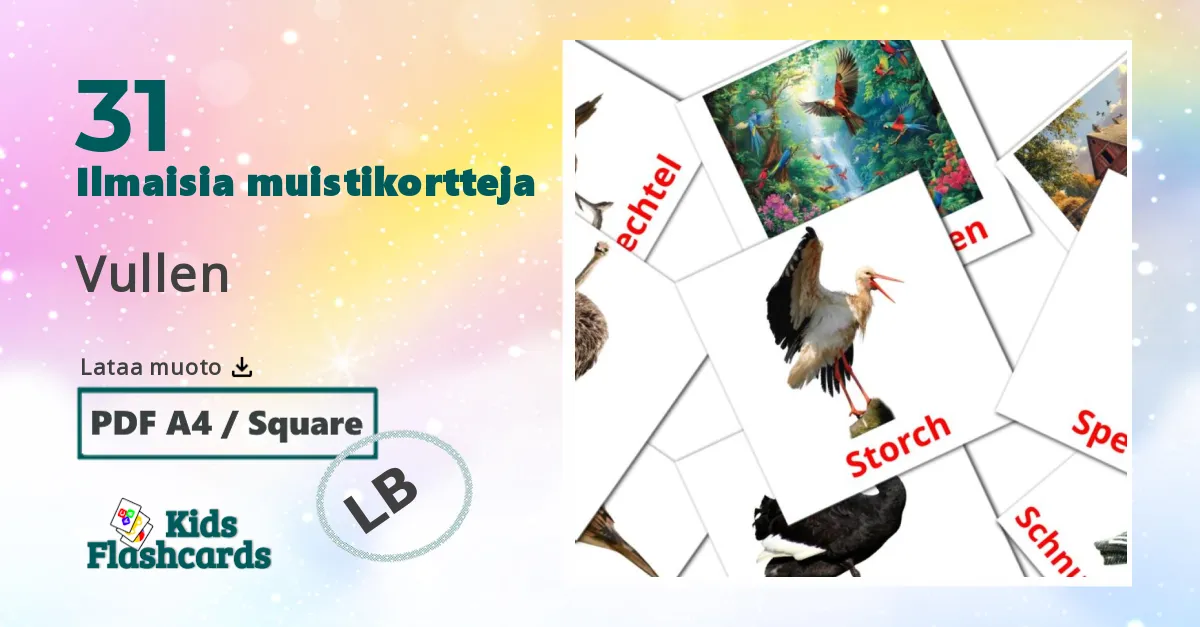 Vullen – lasten kuvakortit luxemburginksi sanastoon