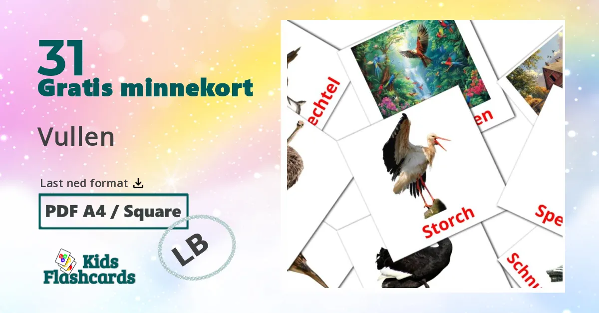 Vullen bildekort for barn på luxembourgsk