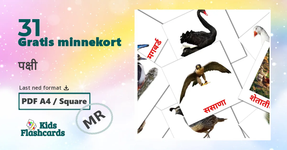 पक्षी bildekort for barn på marathi