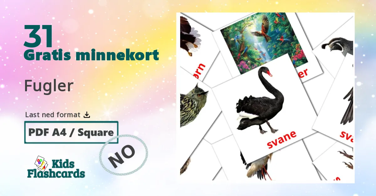 Fugler bildekort for barn på norsk