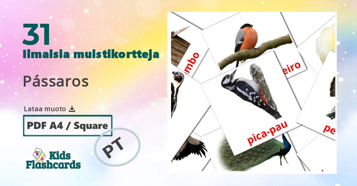 Linnut lasten kuvakortit