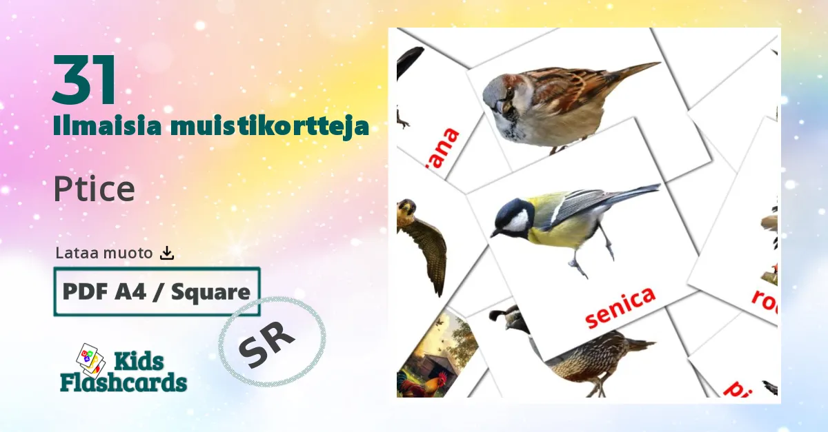 Ptice – lasten kuvakortit serbiaksi sanastoon
