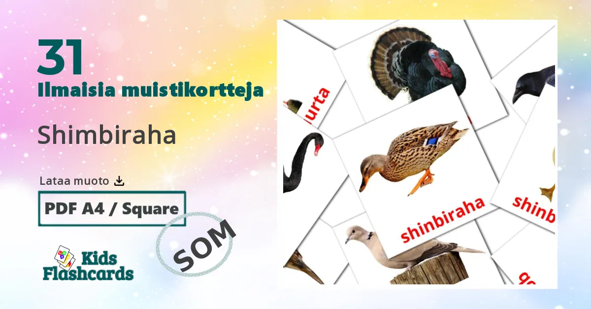 Linnut lasten kuvakortit