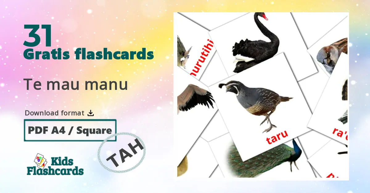 Te mau manu tahitisk ordforråd billedkort for børn