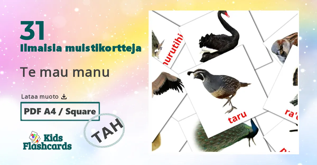 Te mau manu – lasten kuvakortit tahitianksi sanastoon