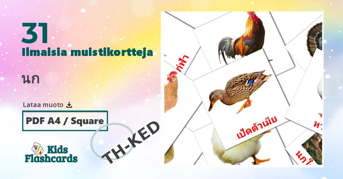 นก – lasten kuvakortit thaiksi sanastoon