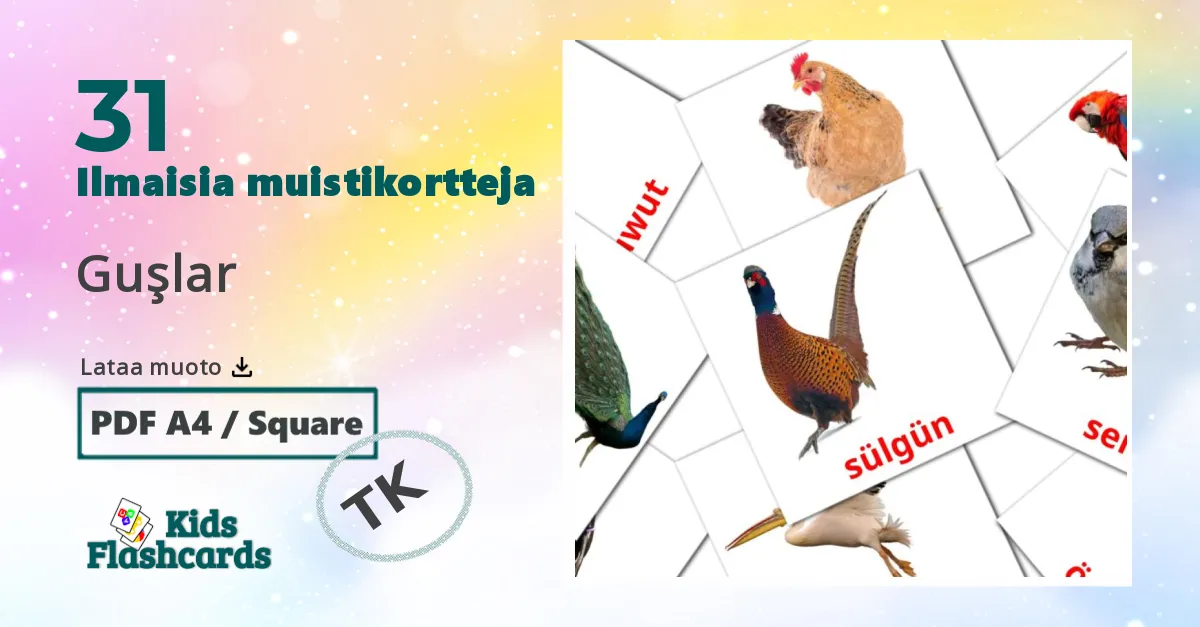 Linnut lasten kuvakortit
