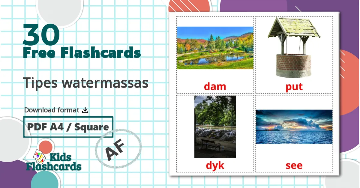 Водоемы - afrikaans vocabulary cards