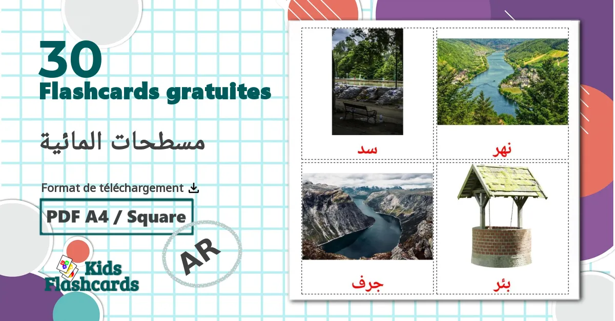 Éléments d'eau - cartes de vocabulaire arabe