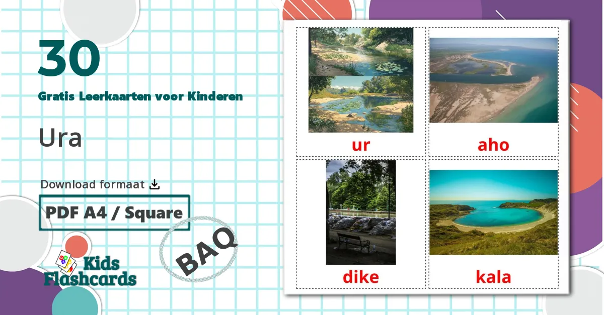 30 Waterlichamen Leerkaarten voor kinderen
