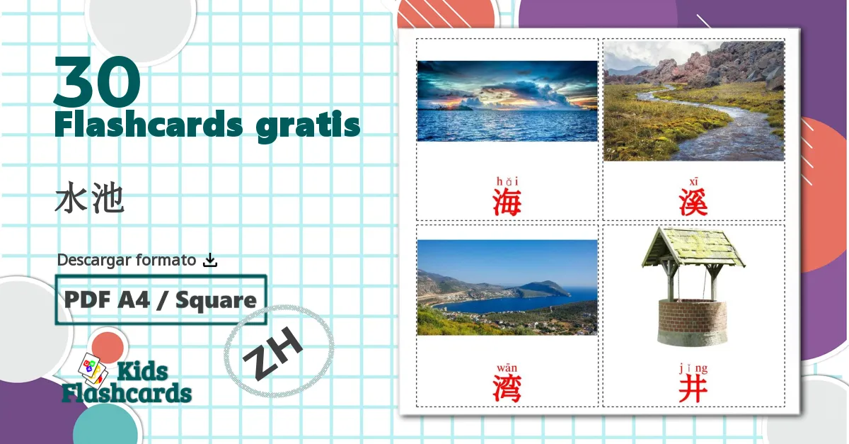 30 tarjetas didacticas de 水池