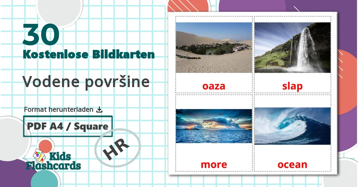 30 Bildkarten für Vodene površine