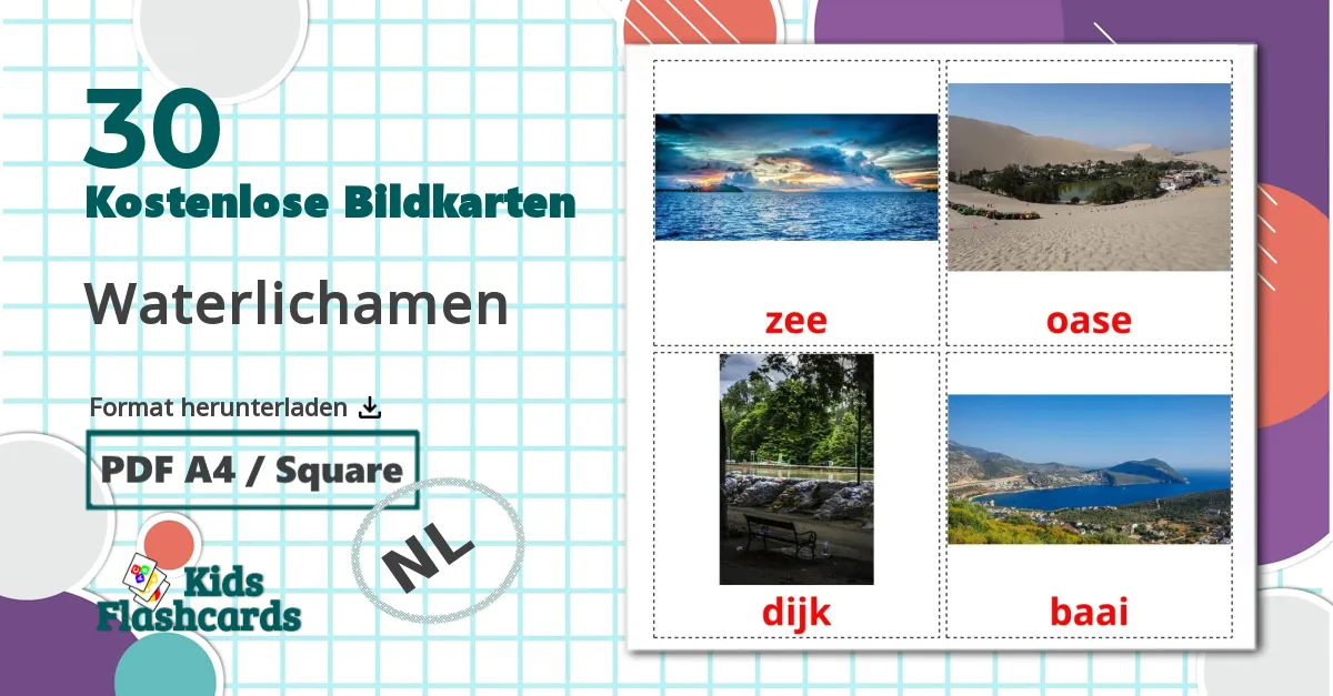 30 Bildkarten für Waterlichamen