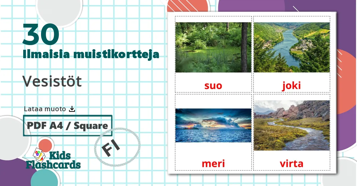 30 Vesistöt lasten kuvakortit