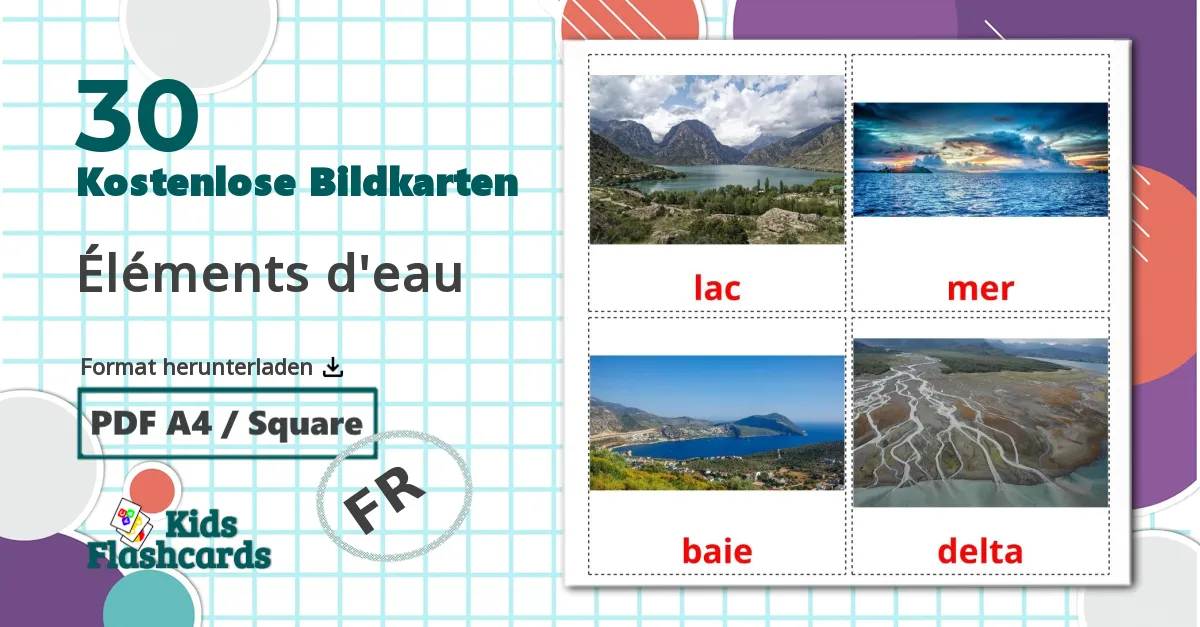 30 Bildkarten für Éléments d'eau