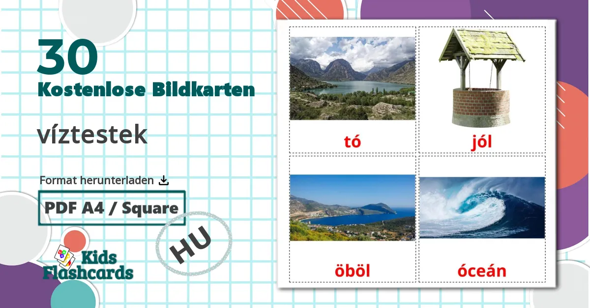 30 Bildkarten für víztestek