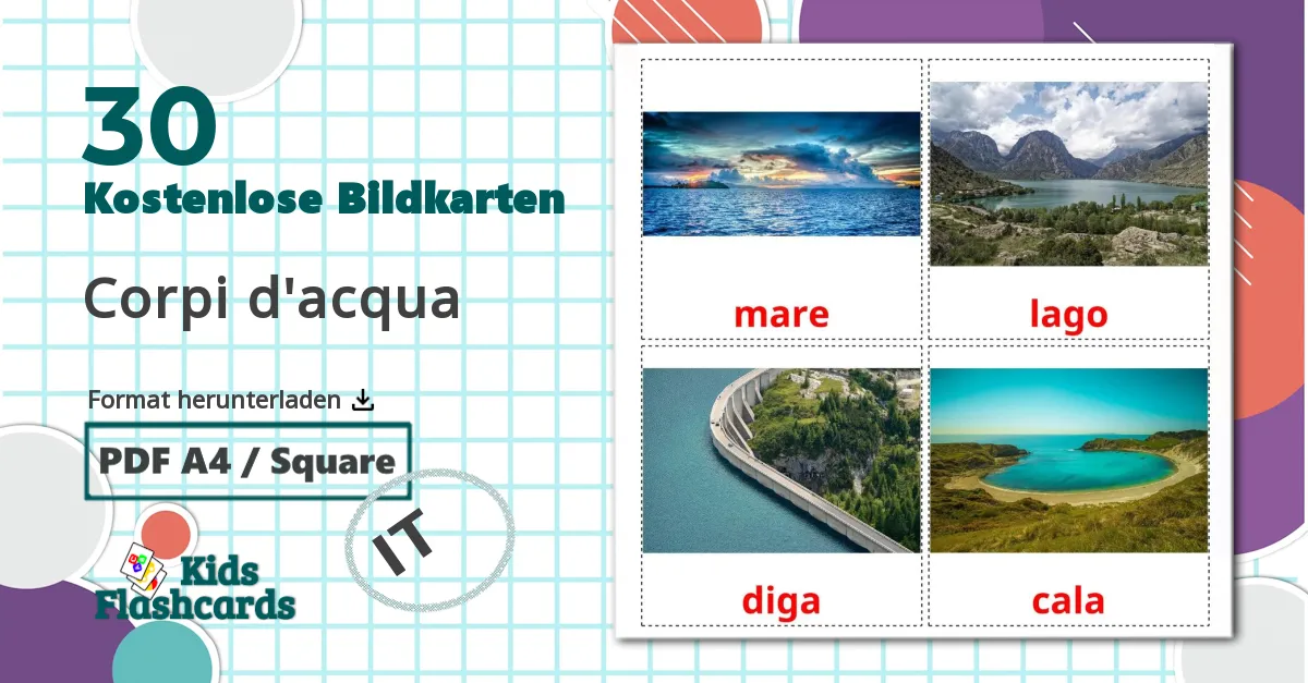 30 Bildkarten für Corpi d'acqua