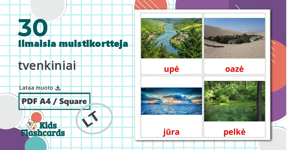 30 tvenkiniai lasten kuvakortit