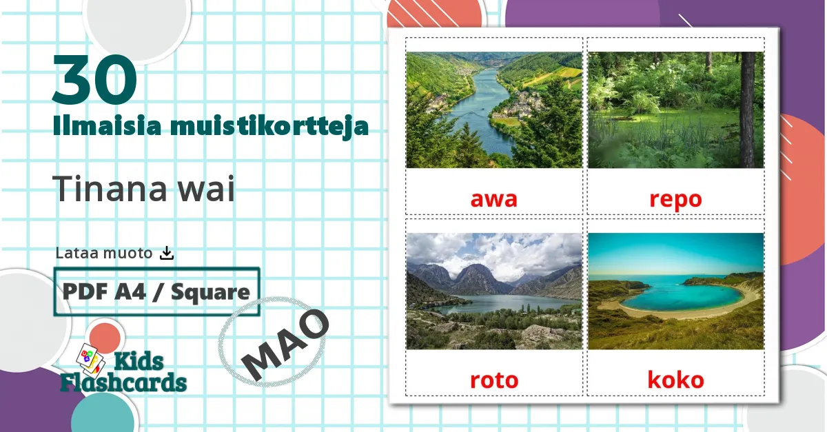 30 Tinana wai lasten kuvakortit