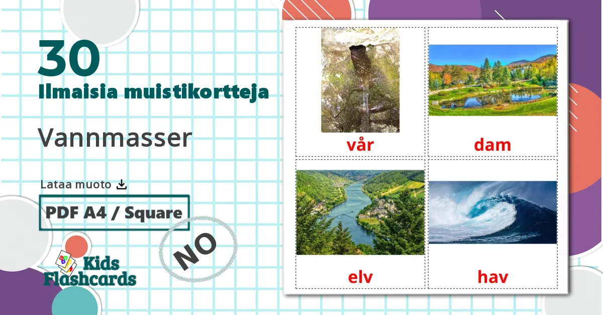 30 Vannmasser lasten kuvakortit