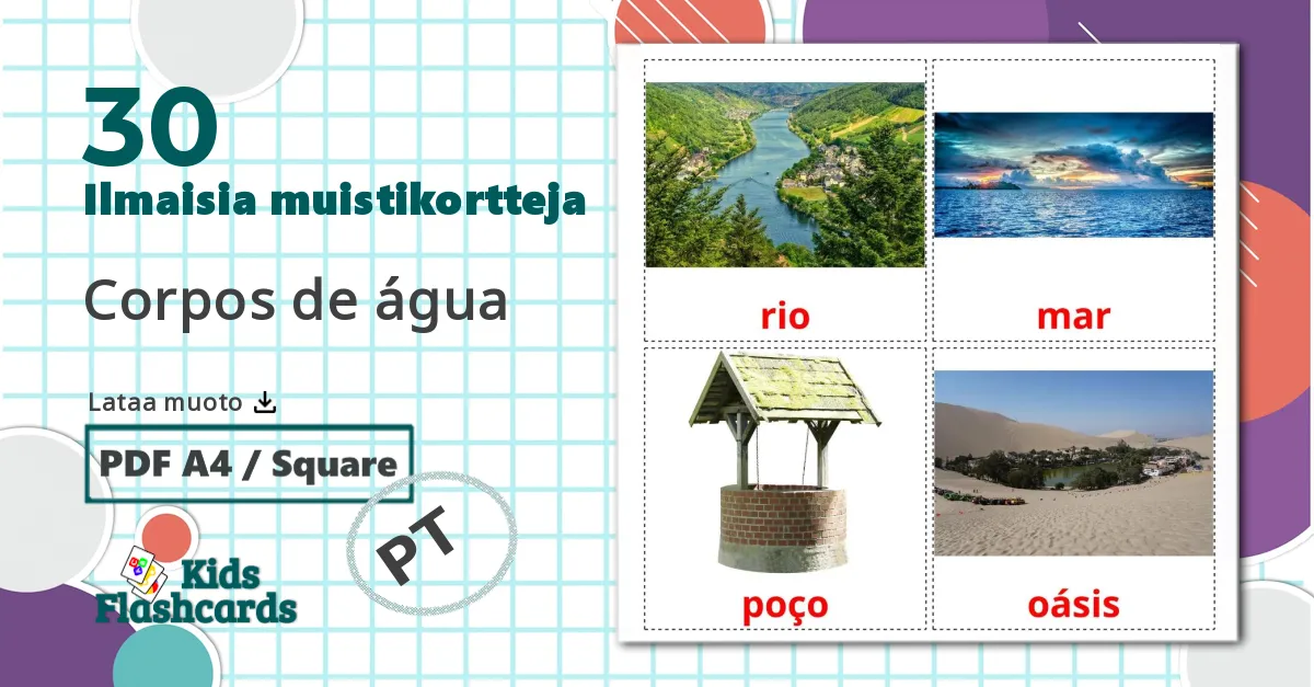 30 Corpos de água lasten kuvakortit