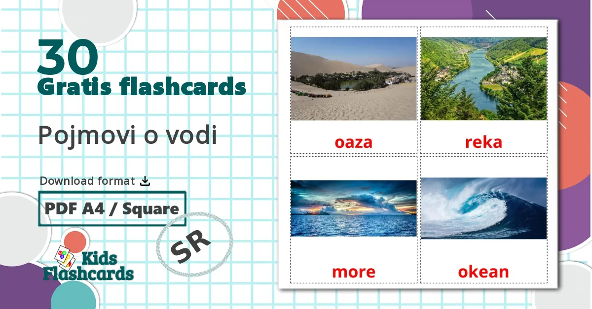 30 Pojmovi o vodi billedkort for børn