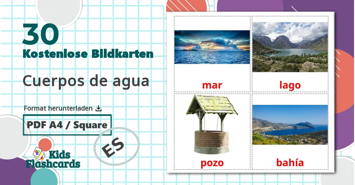 30 Bildkarten für Cuerpos de agua