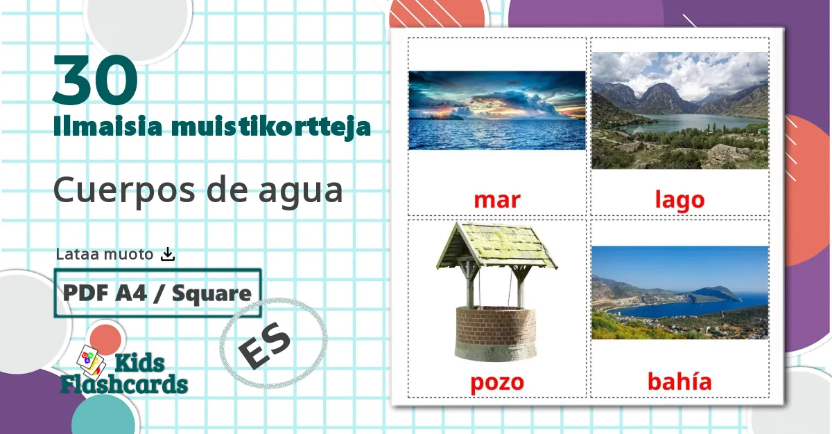 30 Cuerpos de agua lasten kuvakortit