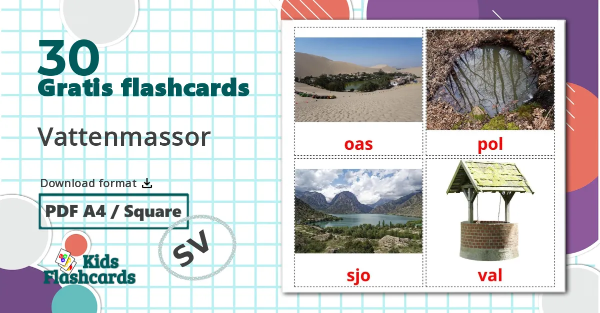 30 Vattenmassor billedkort for børn