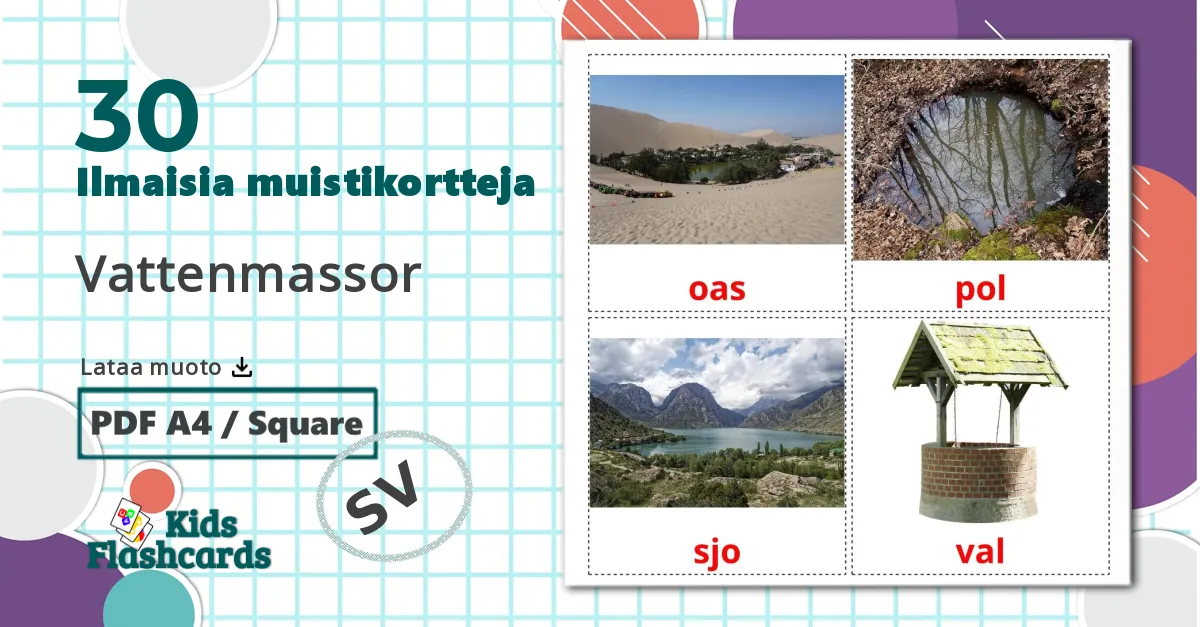 30 Vattenmassor lasten kuvakortit