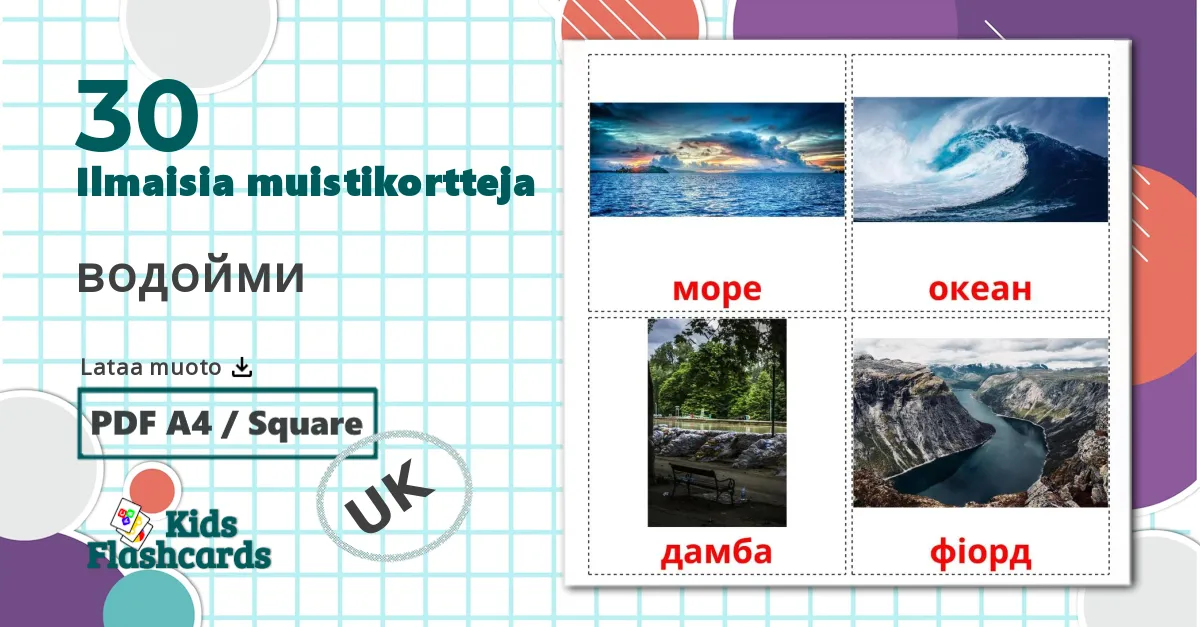30 водойми lasten kuvakortit