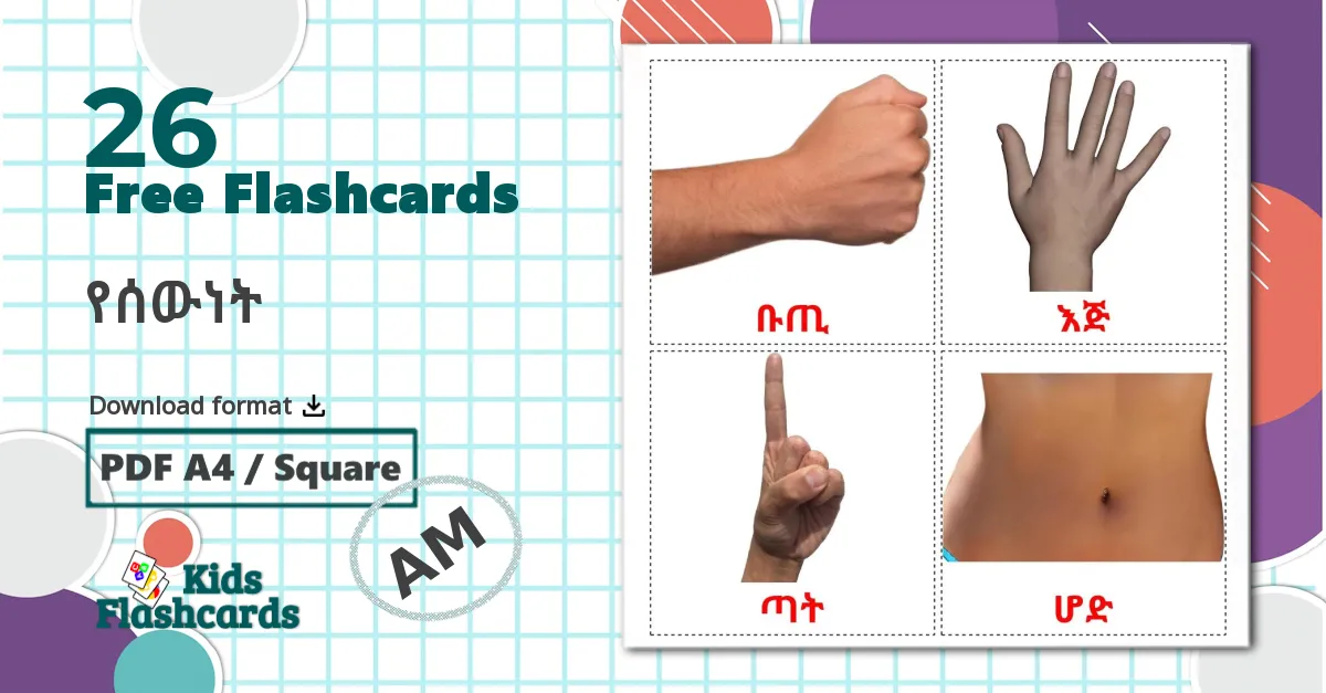 Body Parts - amharic vocabulary cards